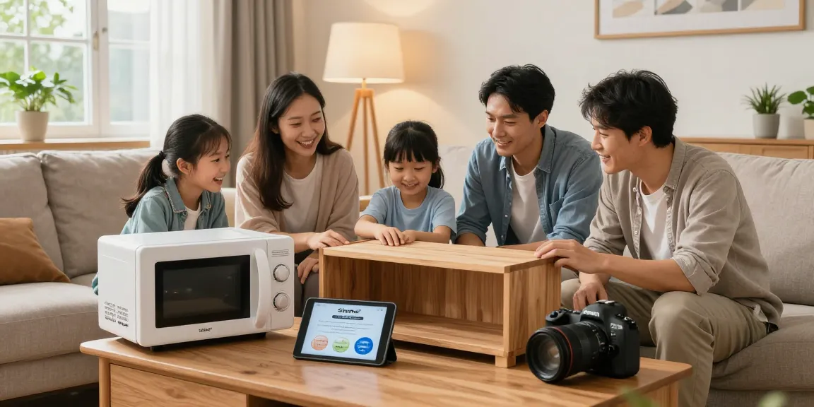 Les dispositifs Shashel® présentés dans un salon accueillant, famille examinant les solutions anti-borin ainsi que les avantages des traitements écologiques.